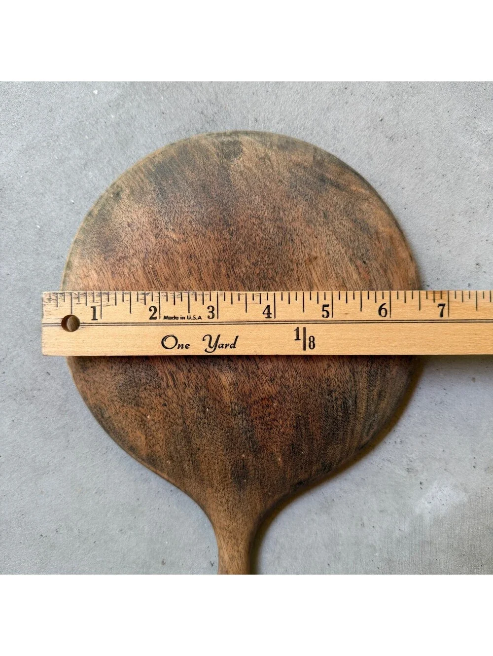 Vintage Wooden Hand Mirror with Brown Yarn Trim